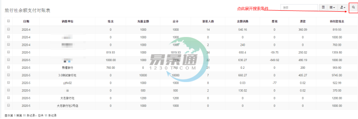 赢咖6景区分销系统：旅行社余额支付对帐表